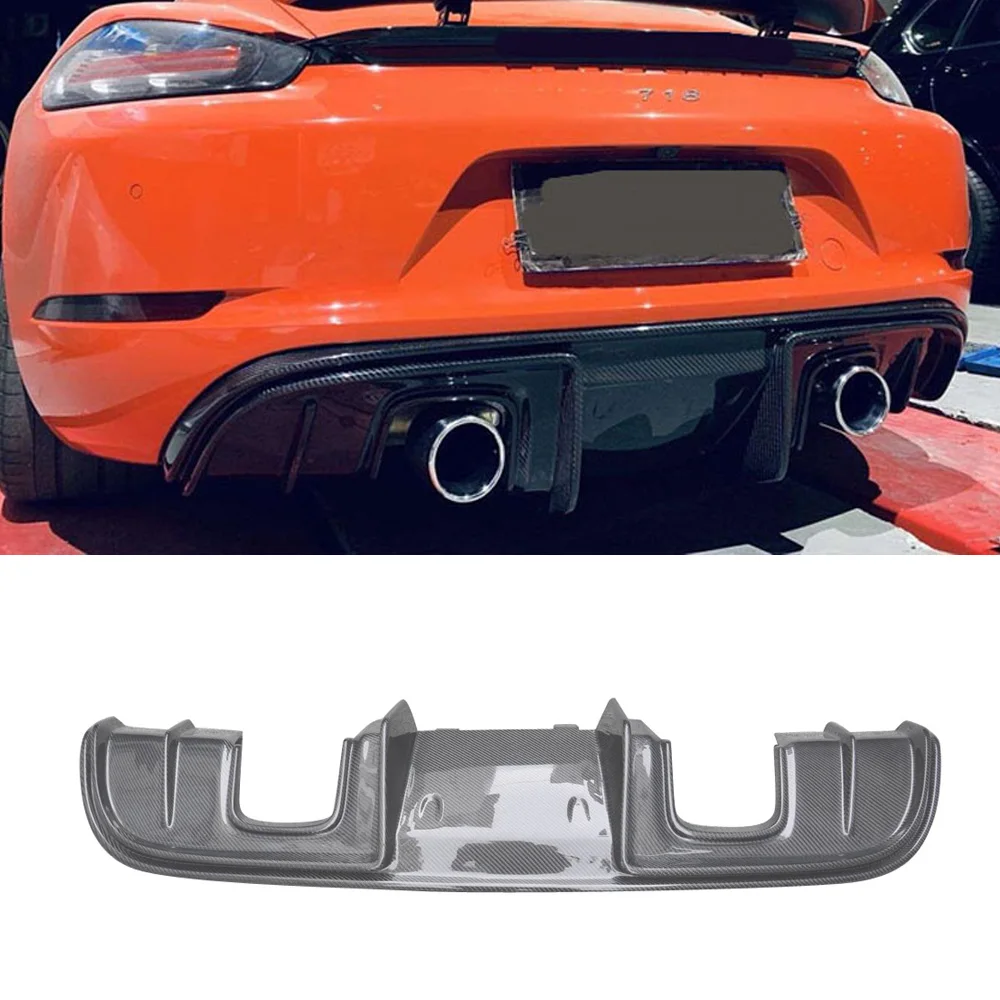 For Porsche 718 Boxster Cayman 2017 UP Carbon Fiber Diffuser Rear Bumper Splitters Side Aprons Splitter Spoiler Auto Tuning