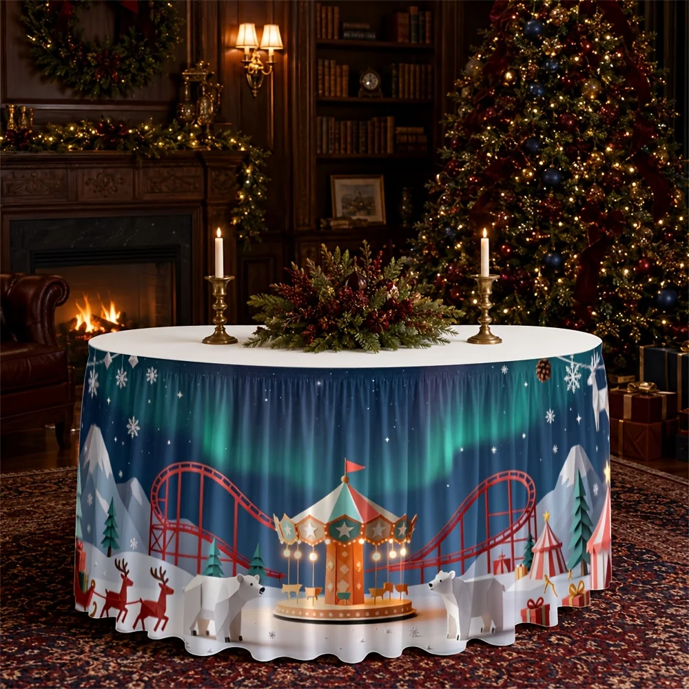 One tablecloth - Winter Fantasy Carnival Scene - Polyester Festival - Magical and Enchanting - Dreamy Theme Park