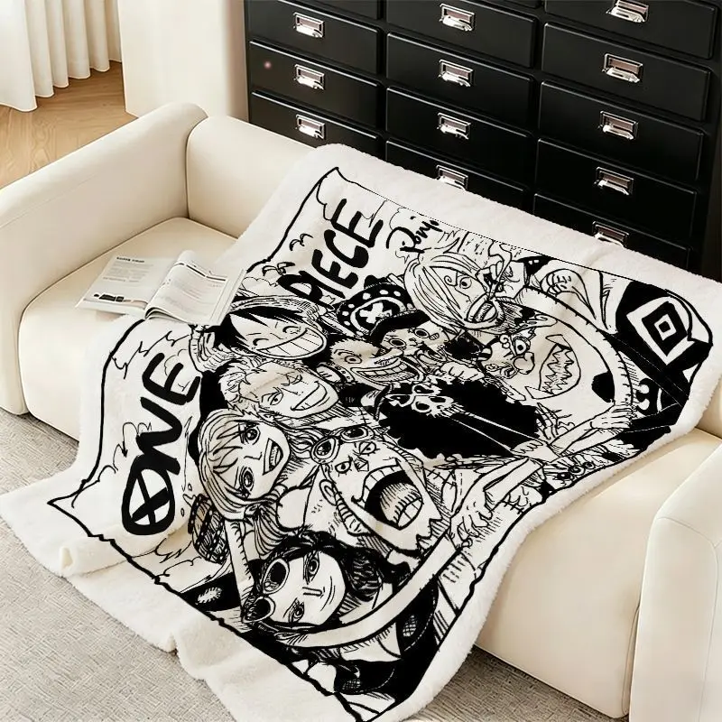 Manta de Forro Polar de Anime One Piece, Manta Suave de Dibujos Animados en Blanco y Negro, Manta para Siesta, Manta para Aire Acondicionado, Manta para Siesta en la Oficina, Manta de Regalo