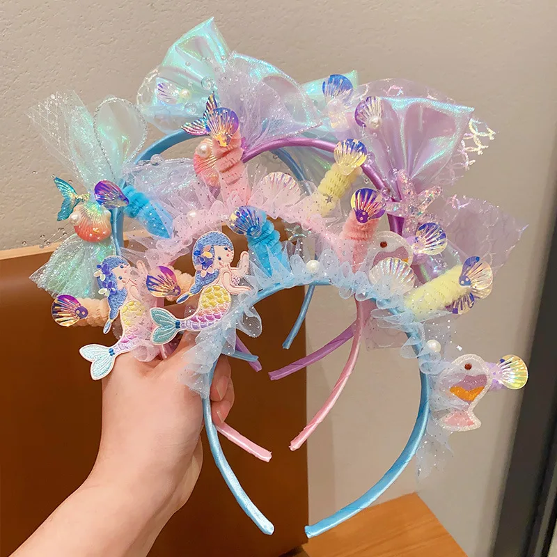Cute Sequins Mermaid Tail Headbands for Girls Sequin Starfish Hair Bands Kid Party Headwear Baby Hair Accessories Biryhday Gifts