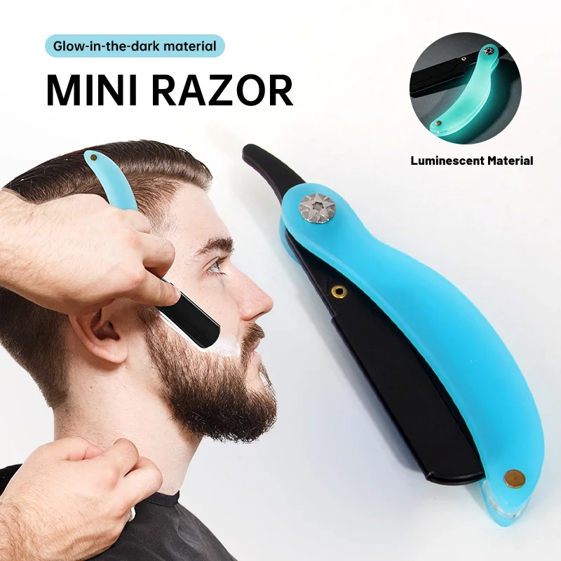 Men's Luminous Folding Barber Straight Razor, Luminous Resin Handle Manual Razor, Beard and Hairline Trimming Grooming Tool, Supports Replacement Blades, Blades Not Included
