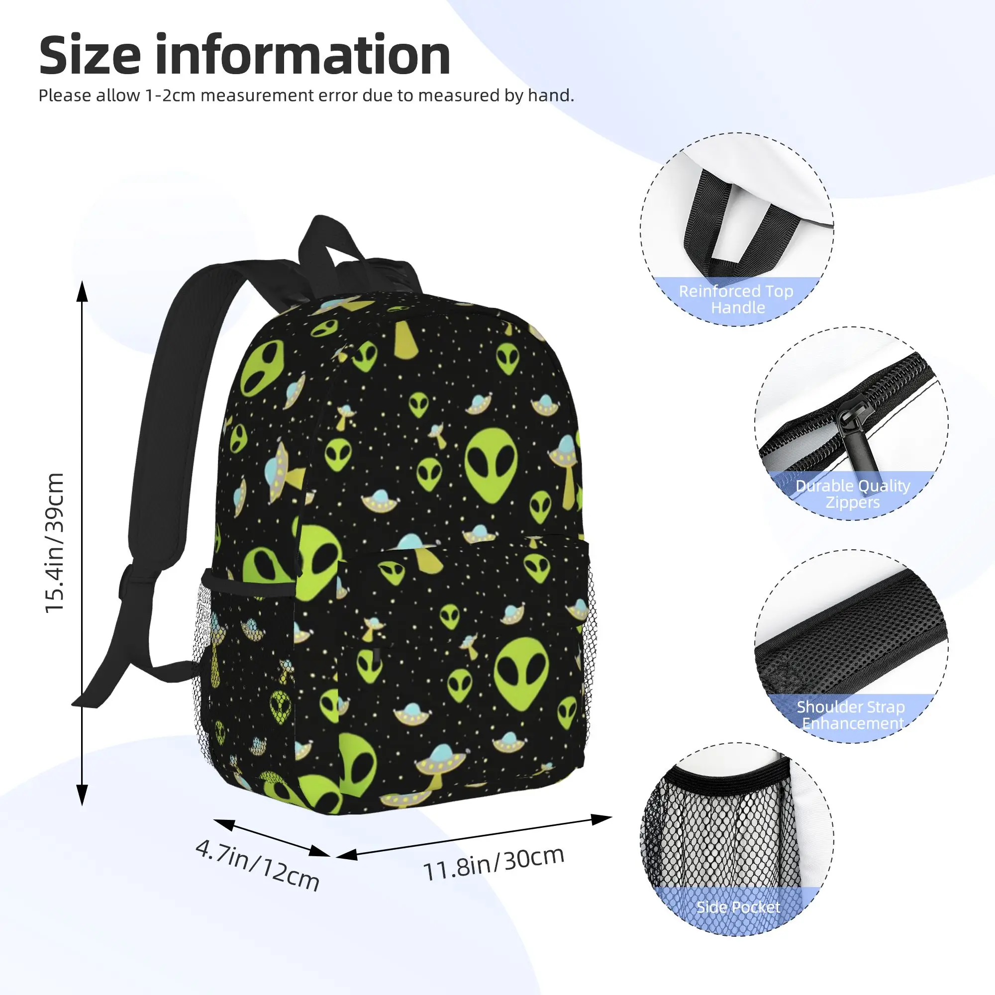 Green Alien Spaceship Pattern Backpack Hot Sale Daypack Large Capacity Boys Girls BookBag Shoulder Bags for Men Women School Bag