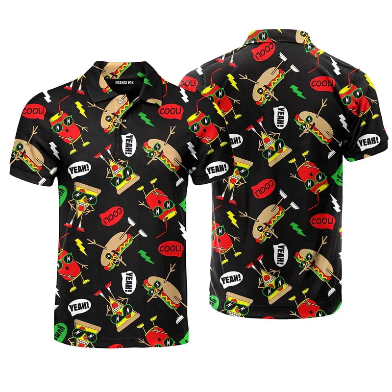 Hot Dog Full Funny Golf T Shirt For Man Cartoon Graphic Food Short Sleeve Button Polo Shirts Ice Cream Lover Personality Tee Top