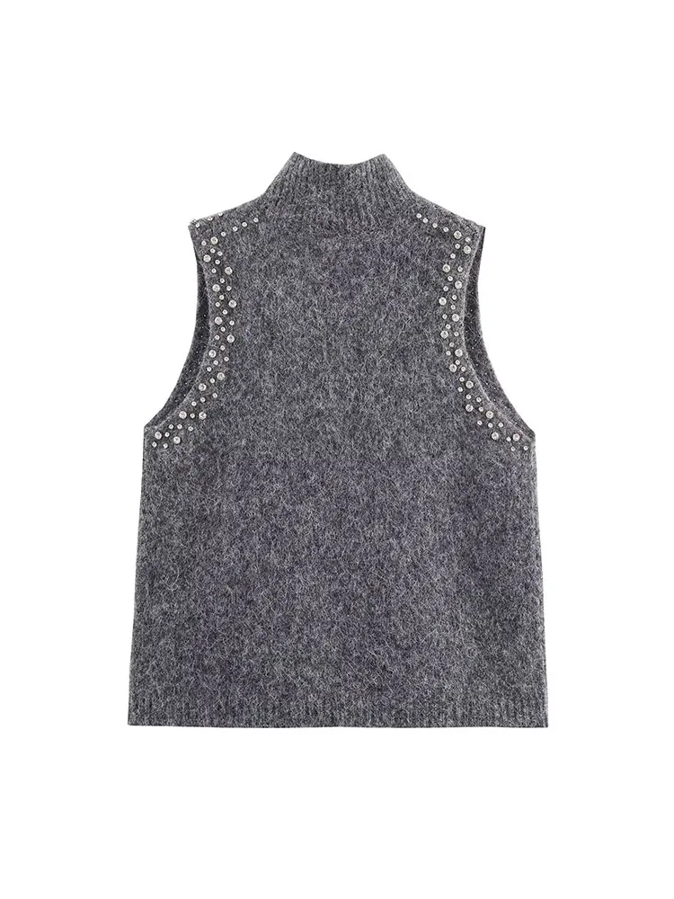 HH New Woman's Fashion sweater Sleeveless Lapel Vertical Stripes Tie Shirt Female Slim Fit Loose Leisure Tops