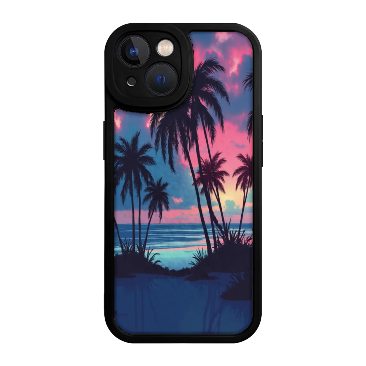 

Phone Case Black Tropical Sunset Palm Trees Ocean View For Iphone X To Iphone 16 Pro Max Beach Vacation Travel Outdoor Use