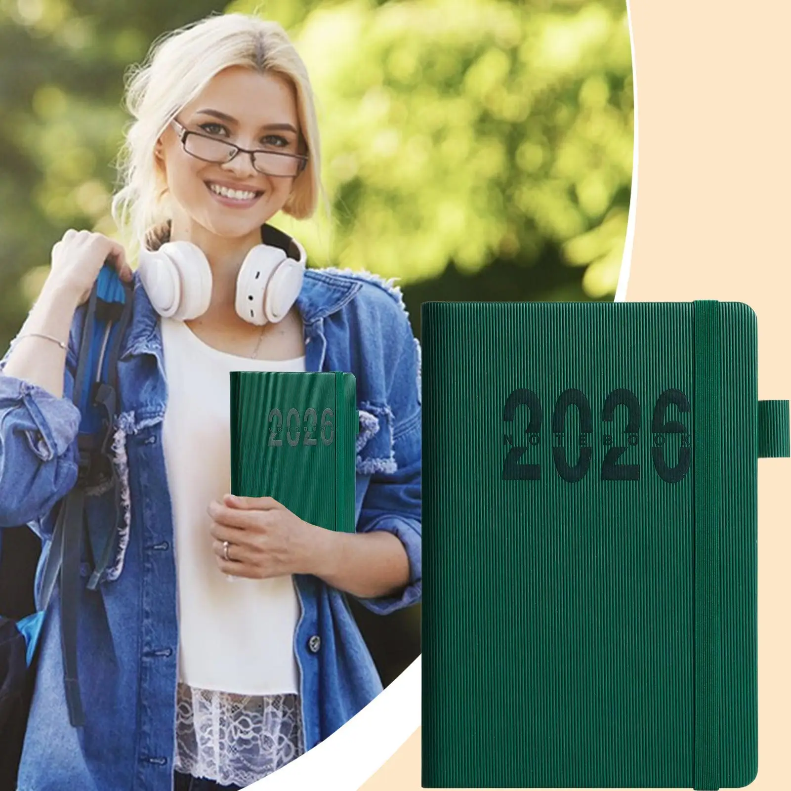 Книга повестки дня 2026, ежегодная книга для записей с ремешком, английский блокнот формата А5, журнал с вертикальными полосками для фитнеса, академических деловых поездок