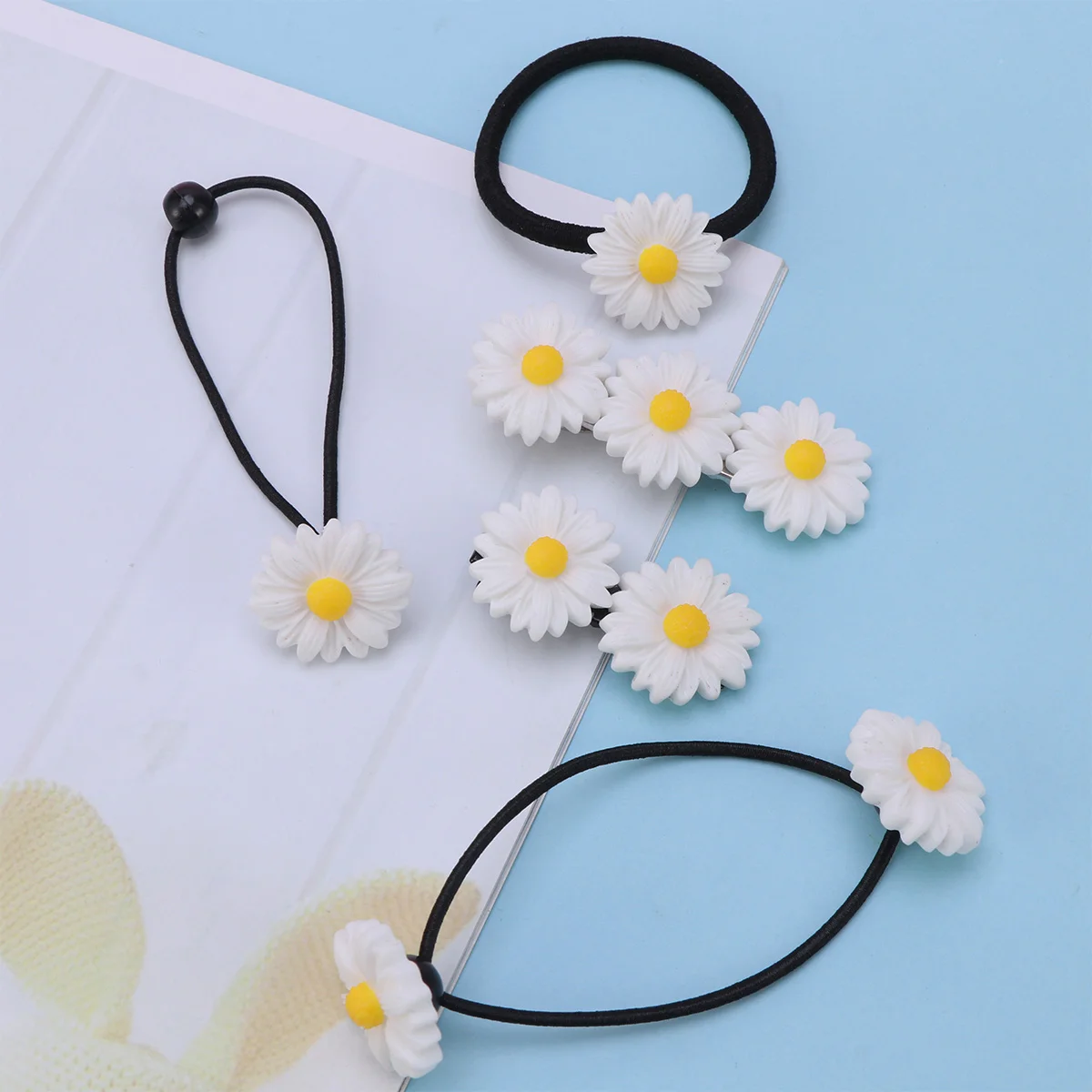 

6 PCS Hair Clip Rope Temperament Ponytail Holder Daisy Ties Clips Vacation Barrettes