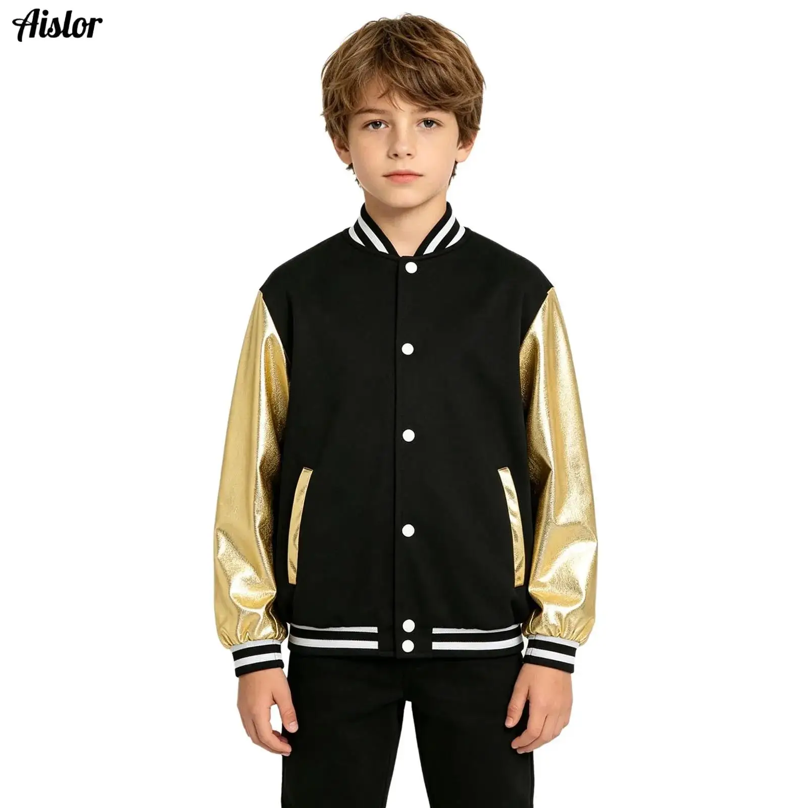 Unisex Boys Girls Baseball Jacket Coat Children Long Sleeve Eagle Printed Color Blocking Outerwear Street Hip Hop Bomber Jacket
