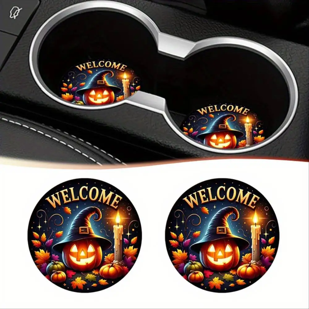 Halloween Pumpkin & Witch Hat EVA Cup Holder Coasters 2-Pack Non-Slip Base Heat Resistant Drink Mats Multi-scene Festive Decor