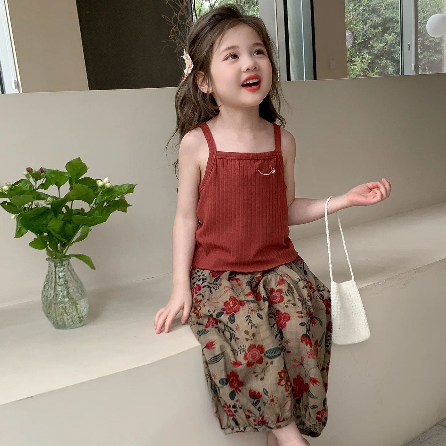 

Girls Suit 2025 Summer New Children's Clothing Korean Style Girl Baby Fashion Suspender Anti Mosquito Pants Two Sets Simple