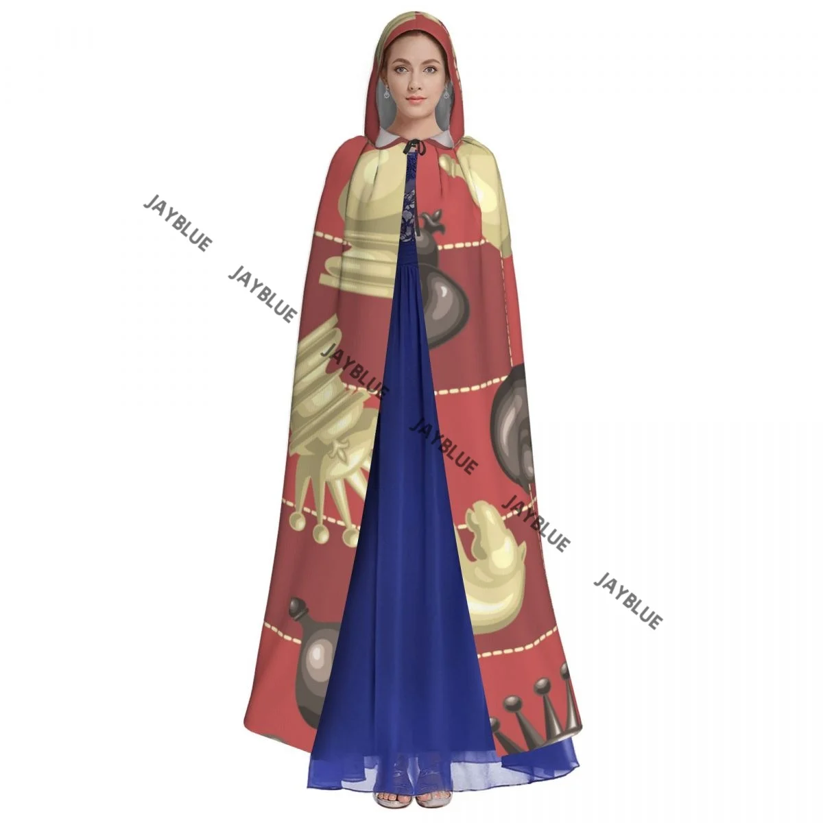 Long Cape Cloak Chess Pieces On Chessboard Hooded Cloak Coat Autumn Hoodies