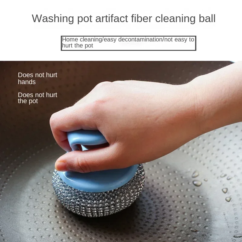 Detachable Stainless Steel Cleaning Ball Washable Handle Steel Wire Cleaning Brush Multipurpose Kitchen Wash Pot Dish Bowl Brush