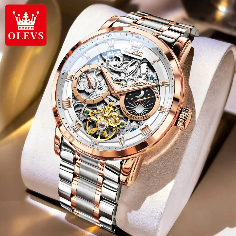 

OLEVS 6670 Mens Watch Skeleton Fashion Watch Stainless steel Waterproof Luminous Automatic Mechanical Men's Watch