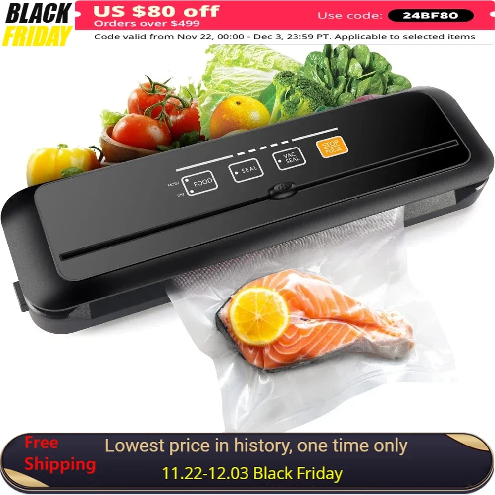 

Vacuum Sealer Machine, 90Kpa Built-in Cutter Starter Kit, Dry & Moist Food Preservation Pulse Mode, Automatic Vacuum Food Sealer