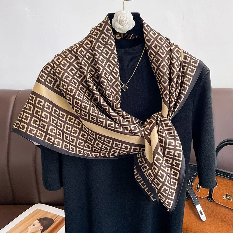 90*90cm Women Scarf Silk Feeling Hair Neck Square Brand Office bandanna muffler Waiter Flight Attendants Handkerchief Rings wrap