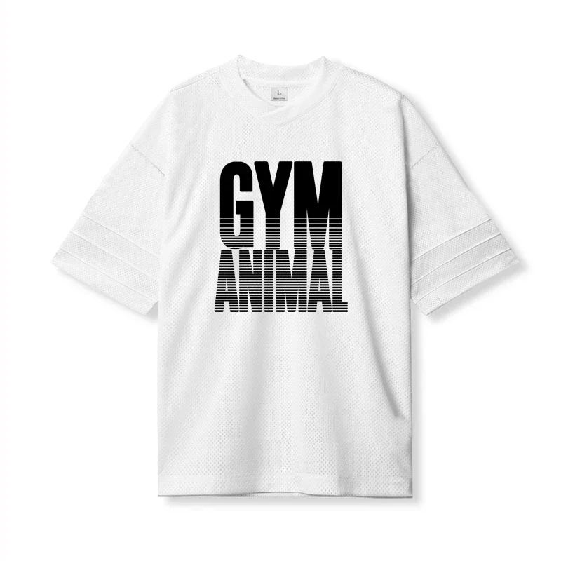Summer Mesh Quick Dry Absorb Sweat Sport Shirts Oversized Gym Fitness Clothing Mens Casual Bodybuilding Short Sleeve T-shirts