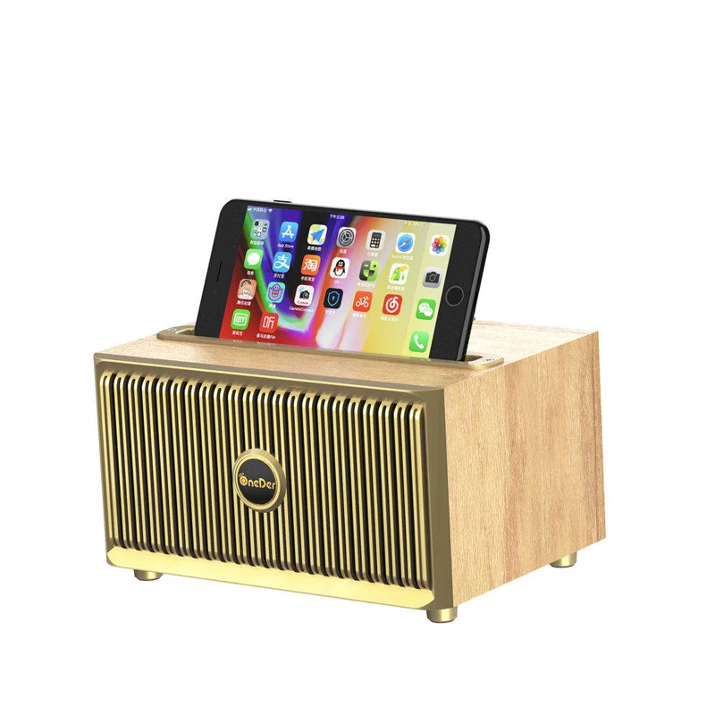 ลำโพงบลูทูธรูปเรโทรแบบพกพาพร้อมการ์ดที่จับโทรศัพท์มือถือทำจากไม้บ้านลำโพงซับวูฟเฟอร์เสาลำโพง cixa de SOM