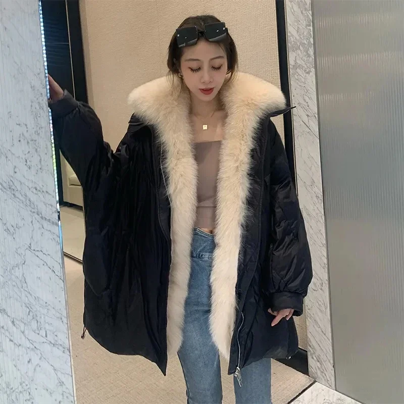 2023 Fashion New Winter Long Fur Coat Women\'s Warm Goose Down Jacket Real Fox Collar Thick Women Luxury Female Outerwear