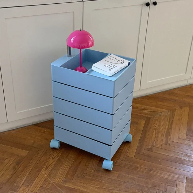 360° Rotating ABS Mobile Storage Cabinet Multifunctional Nordic Bedside Table with Wheels for Bedroom Living Room Office