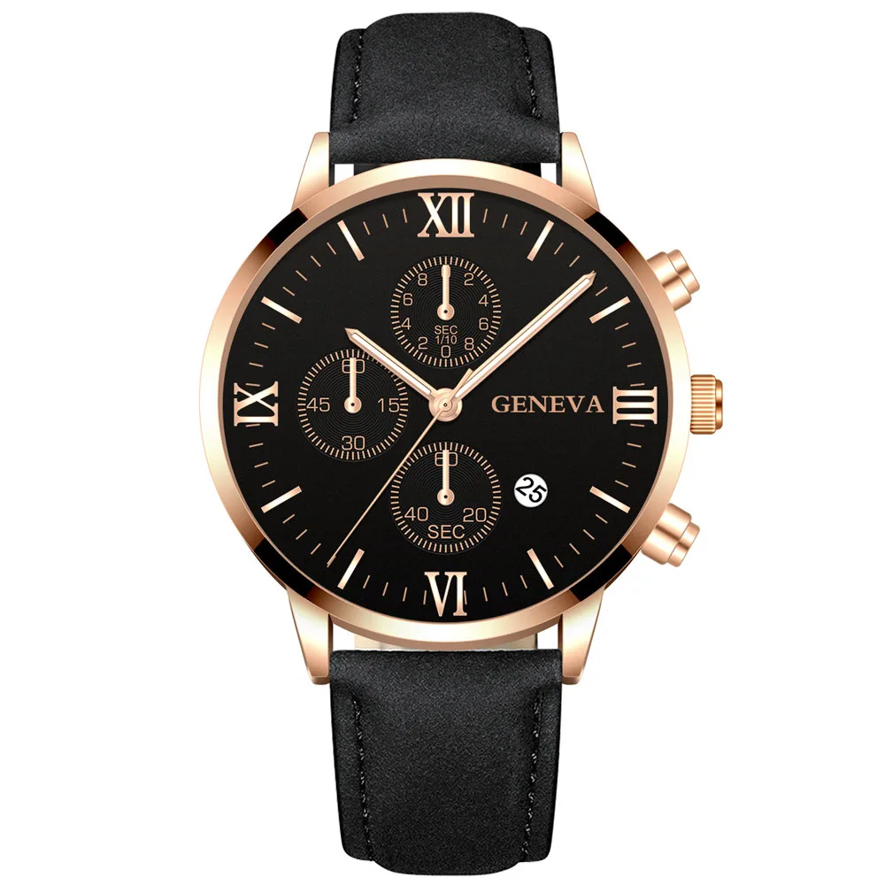 Geneva-reloj deportivo analógico para hombre, cronógrafo de cuarzo, con carcasa de aleación y fecha, de cuero sintético, marca superior de lujo, a