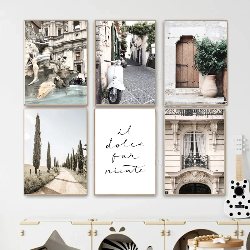 Italy City Street Trevi Fountain Quotes Wall Art Canvas Painting Nordic Posters And Prints Green Pictures For Living Room Decor