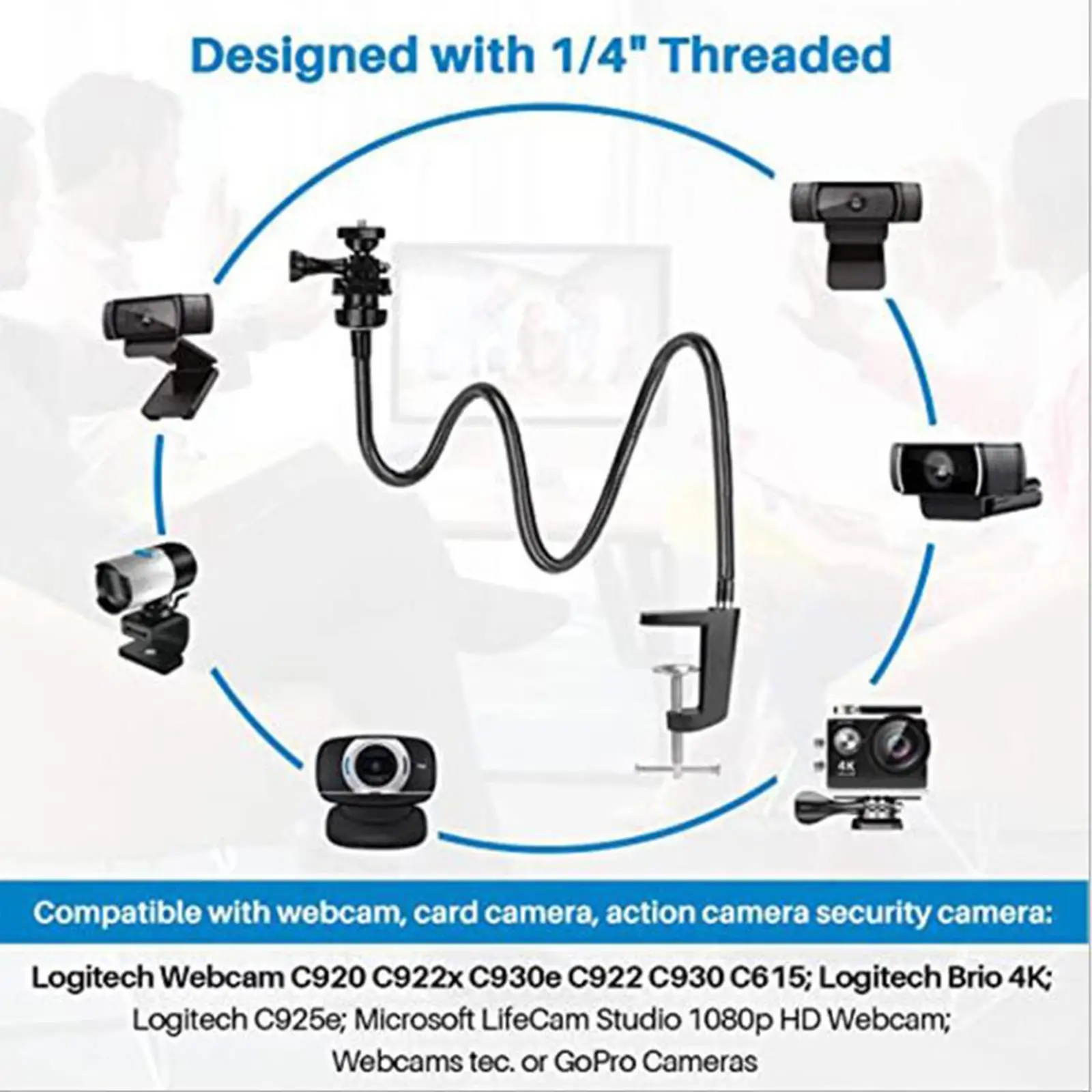 66cm Gooseneck Desk Mount Bracket Metal Clamp for Logitech C925e C930e C920 C615 Webcam