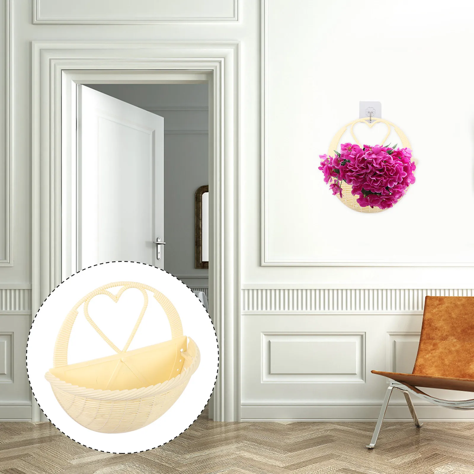 2Pcs Plastic Wall Flower Basket Simulated Rattan Hanging Flower Holders Home Garden Balcony Decorative Basket Wall Hanging Decor