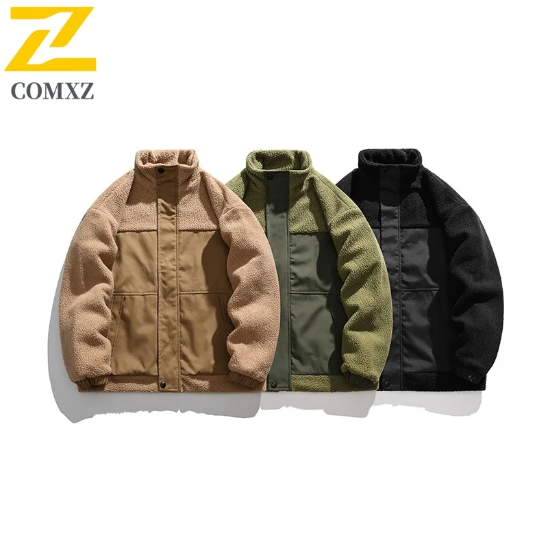 سترة شتوية للرجال من COMXZ للسفر في الشوارع عالية الجودة للسفر والتنزه سترة مبطنة بالقطن للمشي اليومي وياقة فضفاضة من الصوف