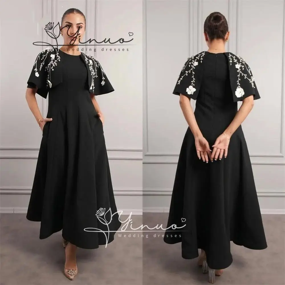 Customized Evening Dress Women Prom Gown Formal Scoop Neckline A-Line Ankle Length Skirts Applique Bespoke