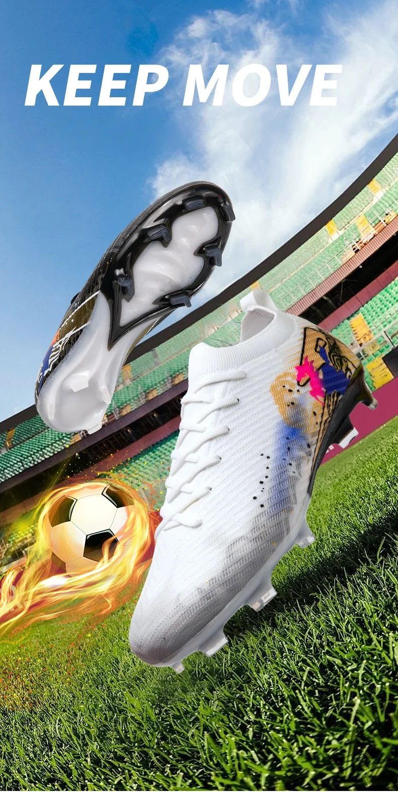 Neue Fußballschuhe für Herren, Trainingsschuhe, Fußballschuhe mit langen Stollen, ultraleichte Fußballschuhe FG, rutschfest, für den Außenbereich, Dropshipping. – Detail 2