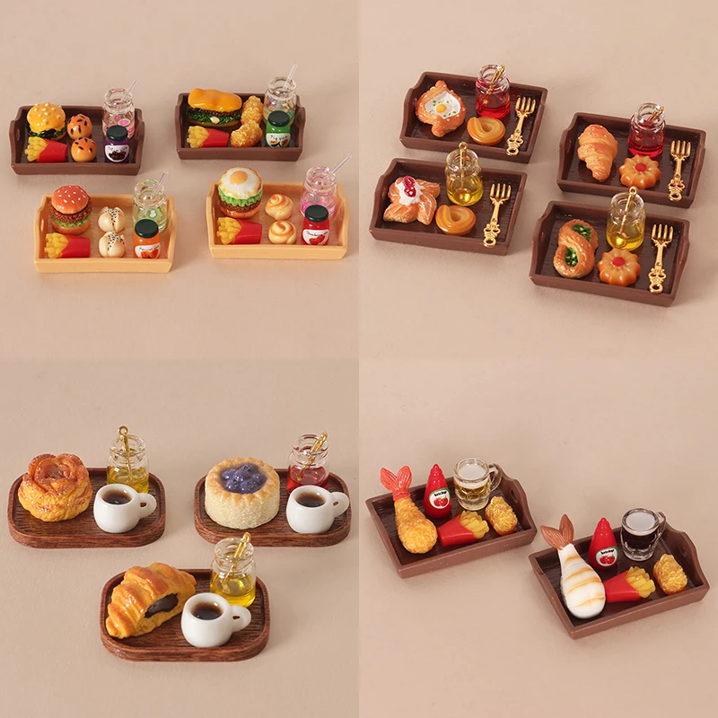 1:12 Scale Dollhouse Miniature Coffee & Pastry Set Realistic Food Tray Accessory for DIY Diorama Scene Role Play