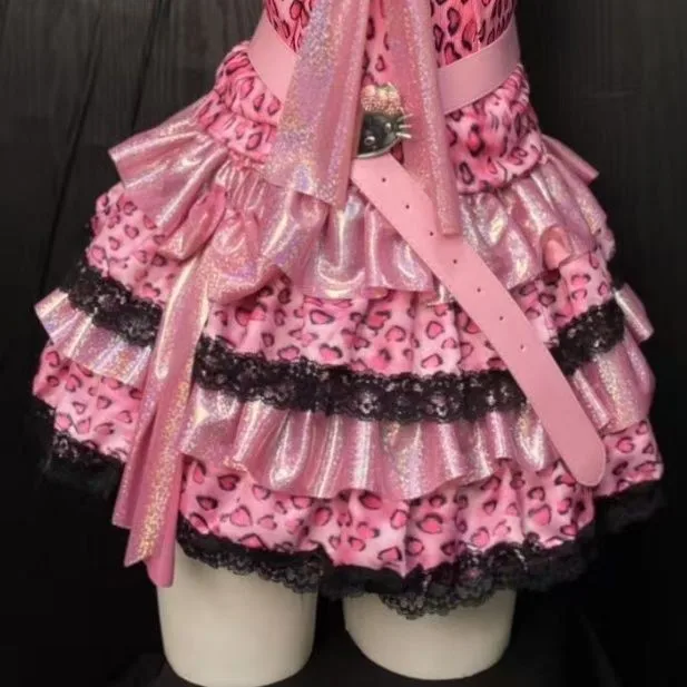 2026 Summer Japanese Cute Pink Leopard Print Fluffy Cake Mini Short Skirt Y2k Sweet Spicy Girl Subculture Skirts for Womens