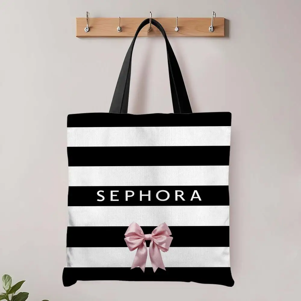 S-SEPHORA Aufbewahrungstaschen mit Mode-Logo, große, umweltfreundliche Canvas-Einkaufstasche, Schultertasche, Handtasche für den täglichen Gebrauch – Detail 11