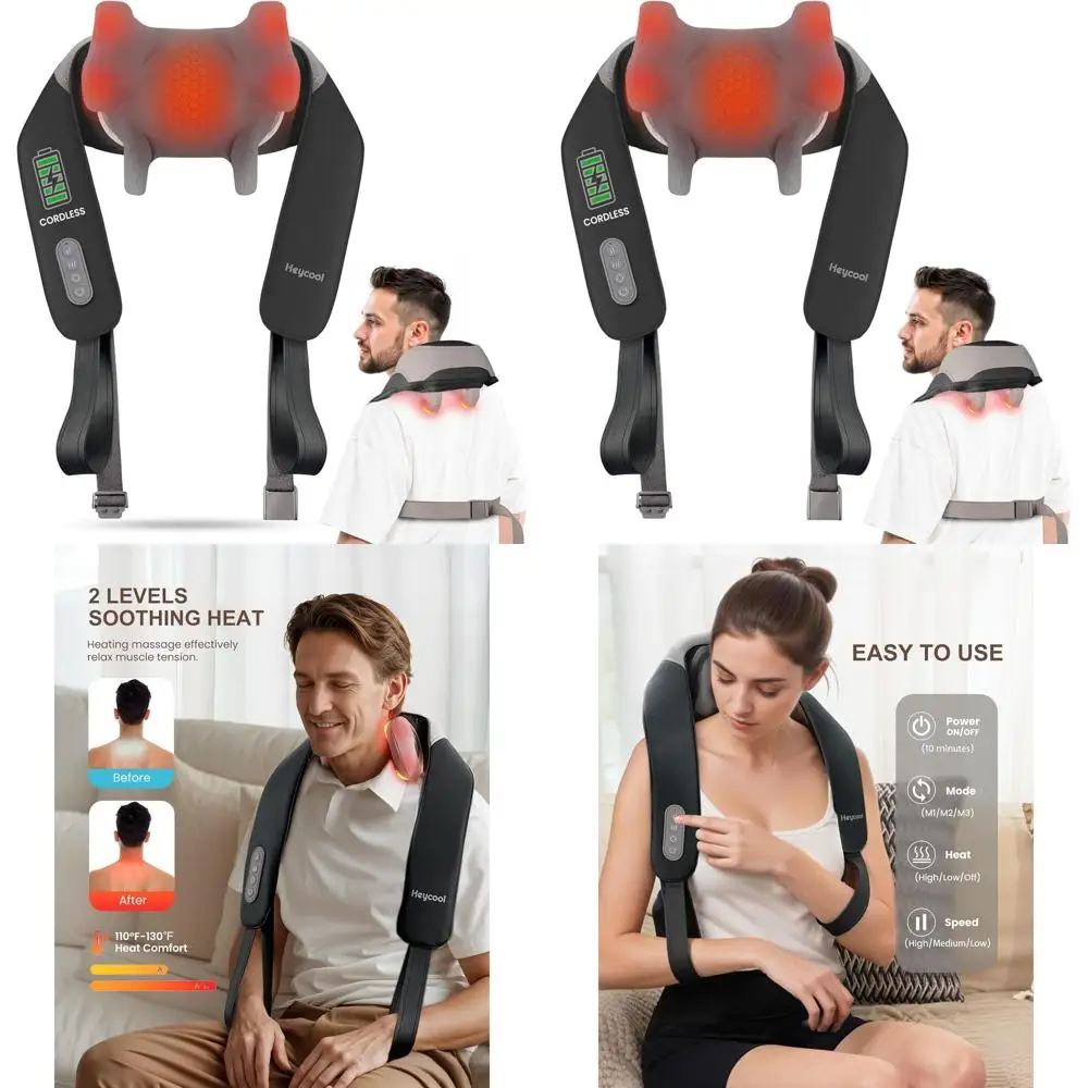 

Wireless Shiatsu Neck and Shoulder Massager with Heat for Pain Relief, 3 Modes, Ideal Gift for Deep Tissue Relaxation