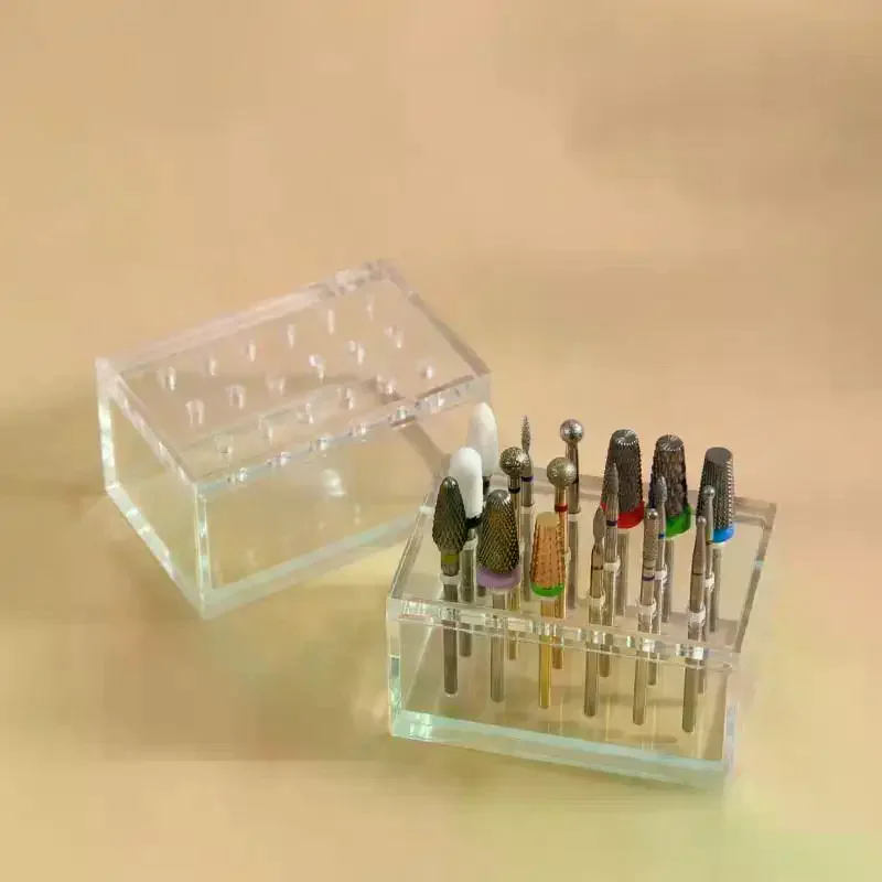 Hole Wood/Acrylic Nail Drill Bits Holder Polishing Head Storage Board Nail Grind Head Organizer Empty Container Manicure Tool 18