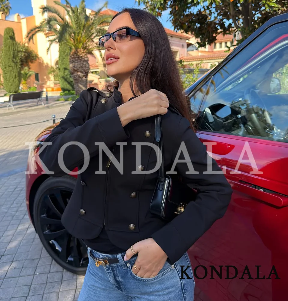 KONDALA Vintage Elegant Slim Jacket Women Fashion Retro Zipper Jacket with Epaulettes 2026 Spring Summer New Trends Lady Jacket