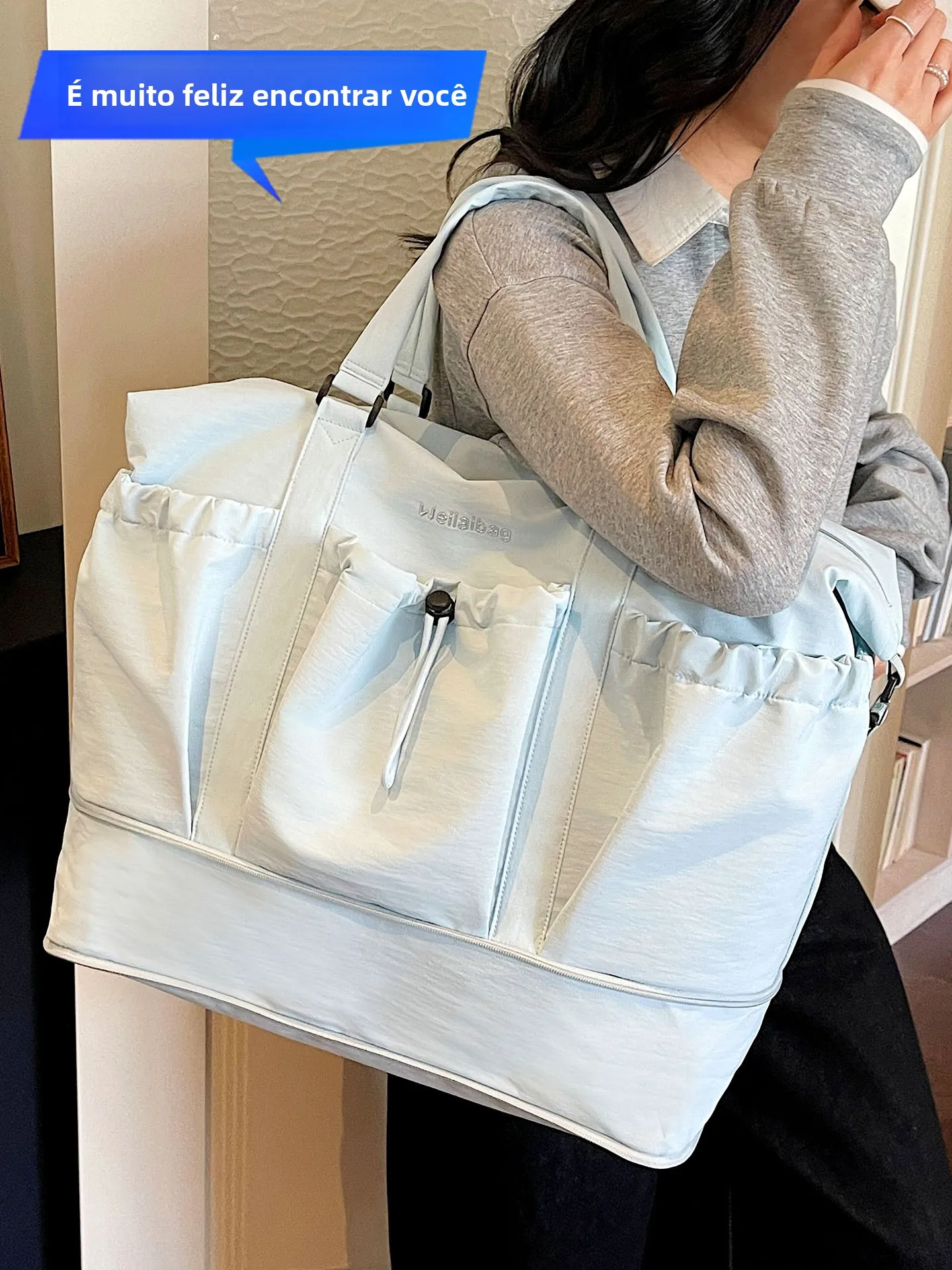 short-trip-business-travel-foldable-bag-large-capacity-women's-fitness-bag-wet-and-dry-separation-yoga-bag-nylon-material
