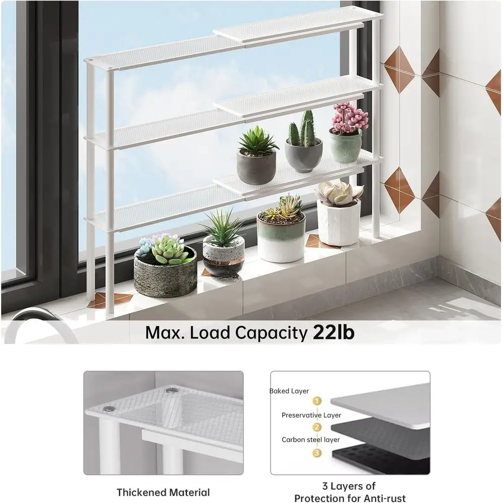 Stackable Mesh Plant Shelves for Kitchen Sink, Expandable Countertop Organizer, 2 White Narrow Holders