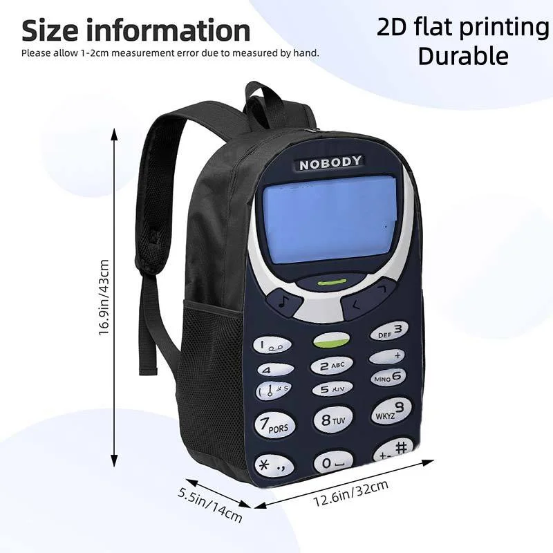 1 retro style mobile phone backpack | blue screen, label button, light, large capacity, adjustable shoulder strap