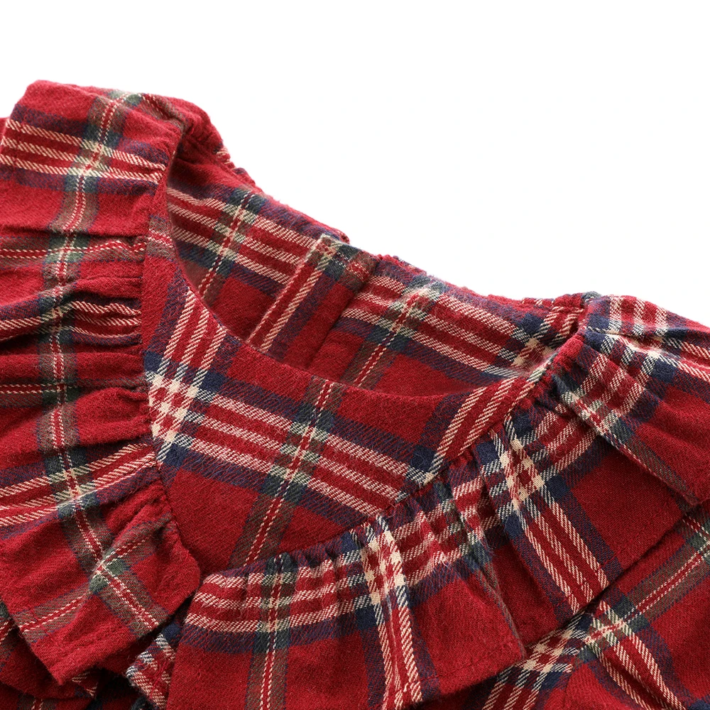 Toddler Baby Girl Plaid Ruffle Trim Short Sleeves Dress Little Kids Christmas Style Red Outfits