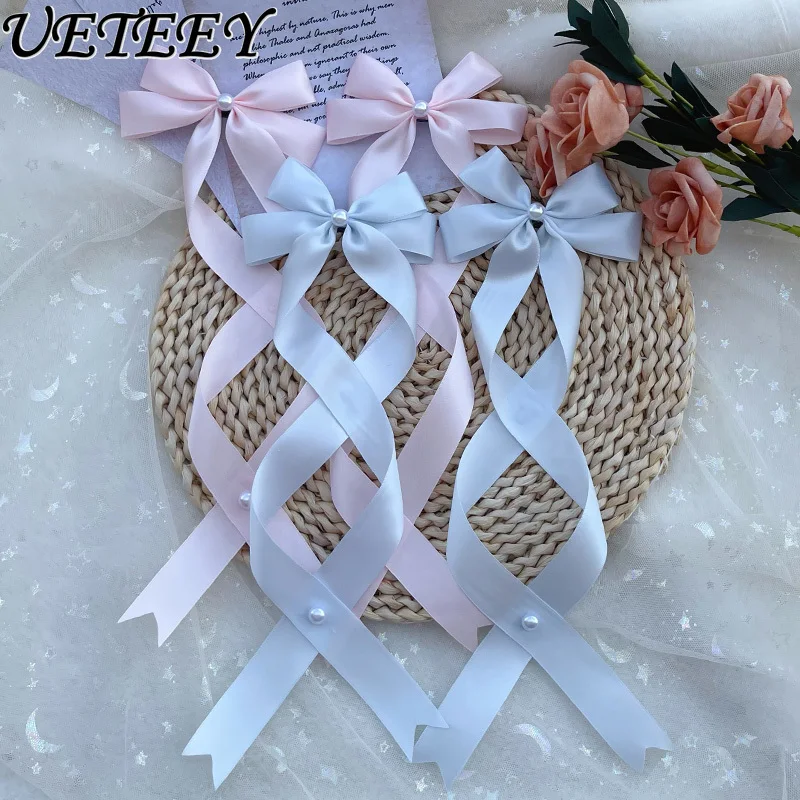 

Japanese-Style Mine Headdress Double Horse Tail Length Ribbon Hairpin Female Sweet Lolita Bow Hairpin Jk Girls' Hair Accessories