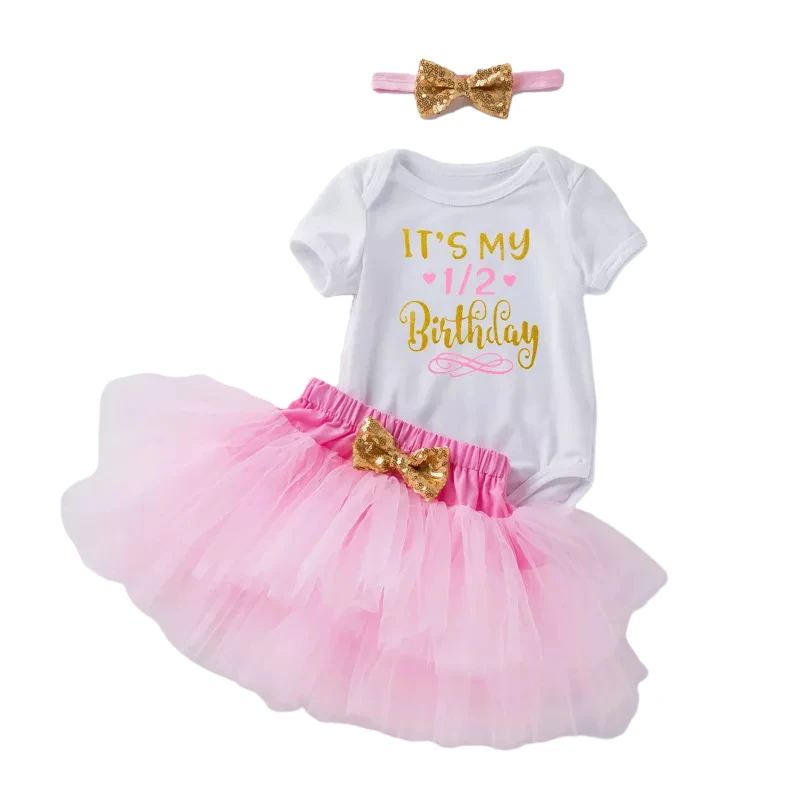 Newborn Toddler Girl Summer Short Sleeve Tutu Party Wedding Birthday Dresses 6 Months Baby Clothes