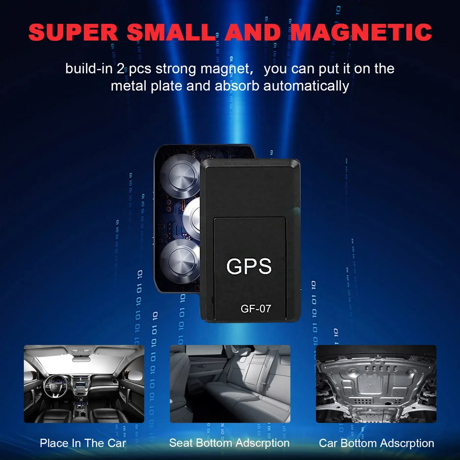 Mini GPS Locator Vehicle GPS Locator GF07 — Car GPS Tracker Magnetic, Anti-lost Anti-theft Alarm, APP Tracking Device