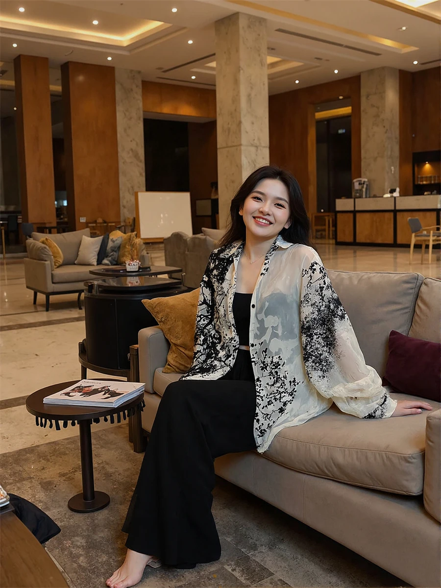 قمصان كاجوال بأكمام طويلة بلوزة نسائية مخططة بأزرار سفلية مع ياقة مقلوبة وتصميم فضفاض لملابس الشارع اليومية للمكتب #2