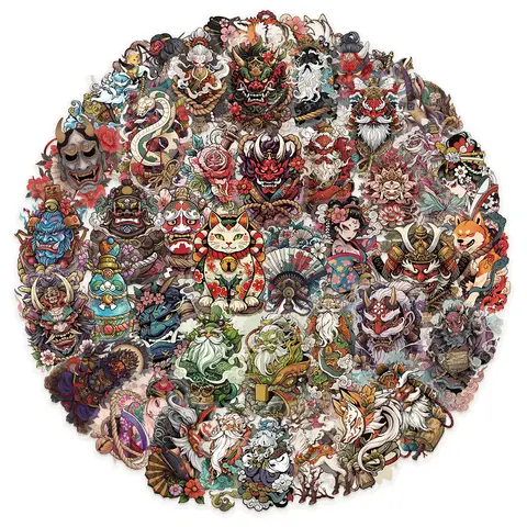 50Pcs Transparent Japanese Tattoo Art Stickers - Waterproof PET Decals for Scrapbooking, Guitar & Laptop Decoration