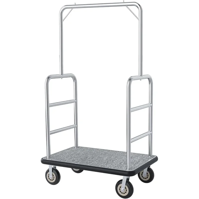 Commercial Grade Heavy-Duty La Cart 8 Wheels Steel Bellman Trolley with Brackets Durable Hotel Luggage Cart Easy Maneuvering