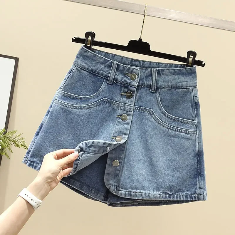 

Women Korean A-line Jean Szorty Fashion Skirts Pantaloncini Casual Vintage High Waist Slim Denim Culottes Shorts Summer