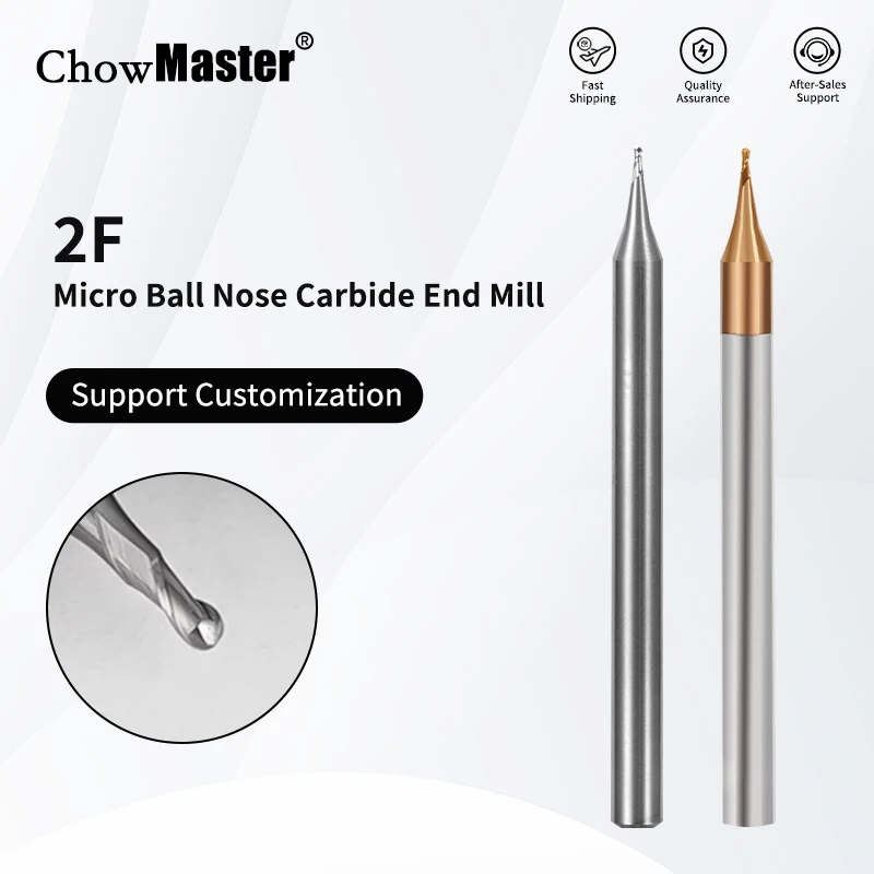 

Chowmaster HRC60 R0.1-R0.45mm 2 Flutes Micro Ball Nose End Mill 4mm Shank 50mm Length Tungsten Carbide Mini Milling Cutter