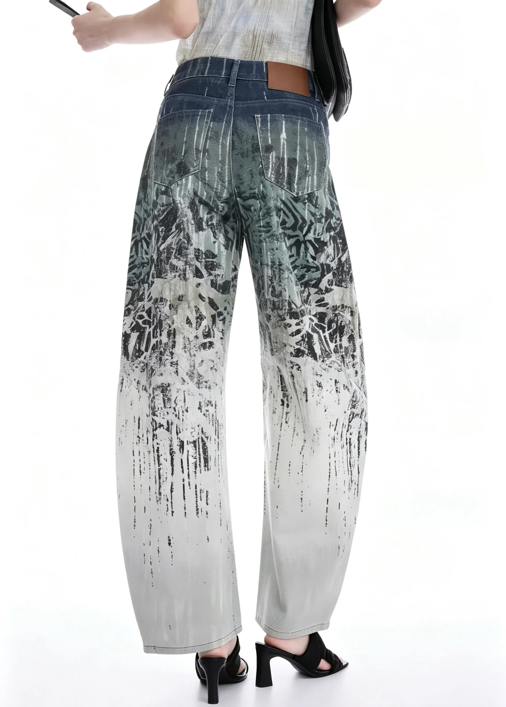 Spanish original 2026 new product gradient color leopard print women's jeans wide leg pants loose fit