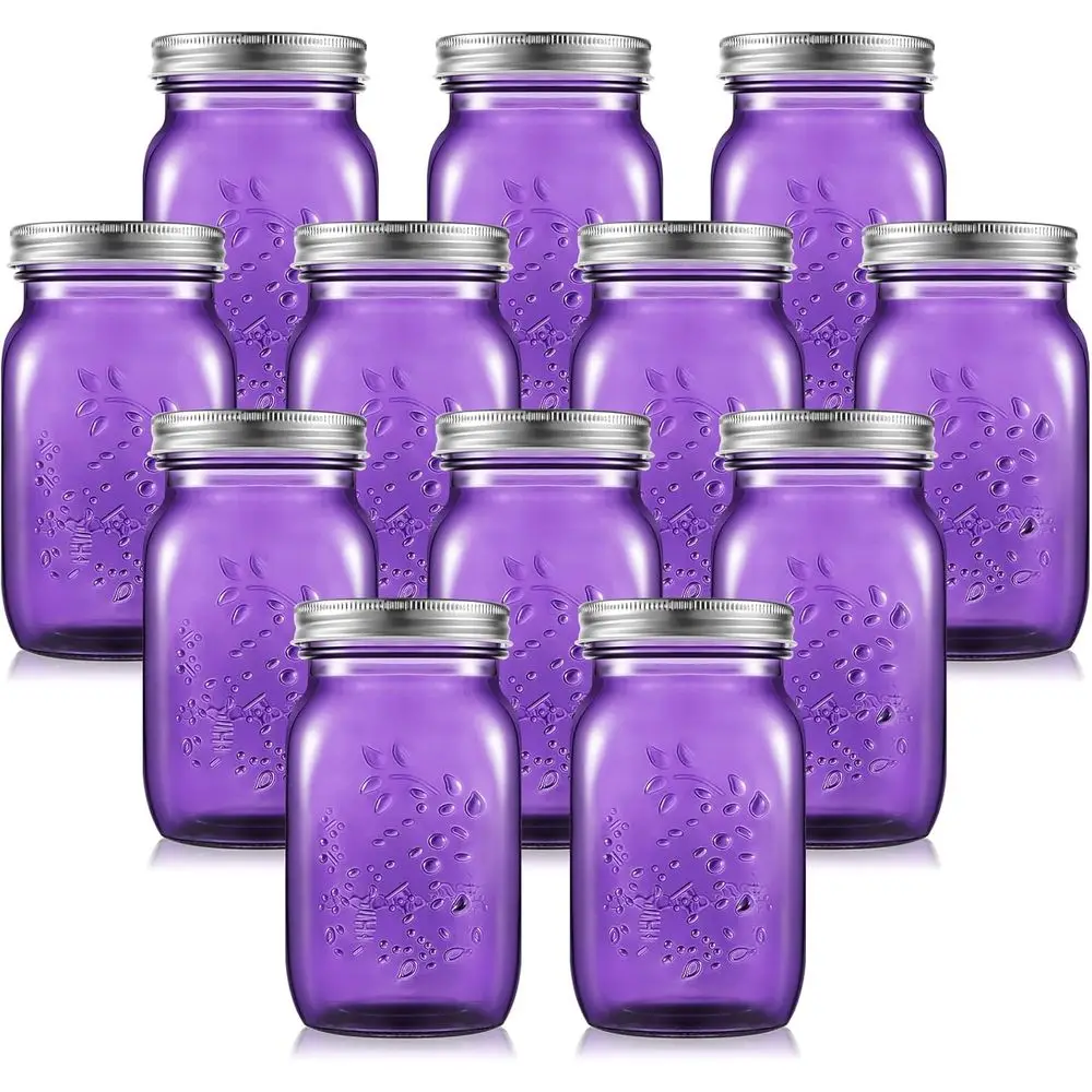 

12 Pcs Bulk ple Mason Jars with Lids 16 oz Decorative Centerpieces Glass Pint Canning Containers Regular Mouth or lower ood Stor